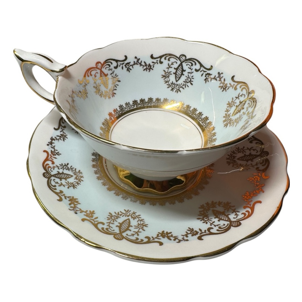 Vintage Royal Stafford Pale Blue Gold Chintz Lace Teacup & Saucer (EUC)